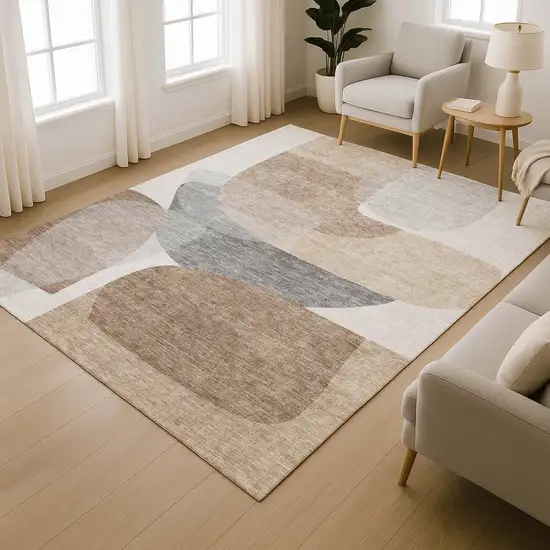 Coffee And Gray Abstract Washable Area Rug With UV Protection Photo 5