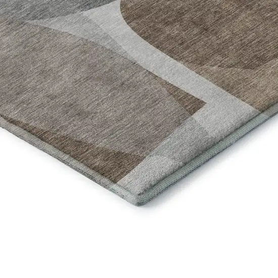 Coffee And Gray Abstract Washable Area Rug With UV Protection Photo 7