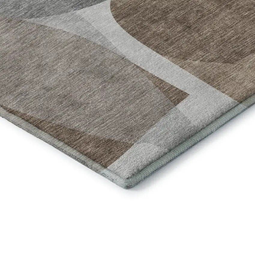 Coffee And Gray Abstract Washable Area Rug With UV Protection Photo 7