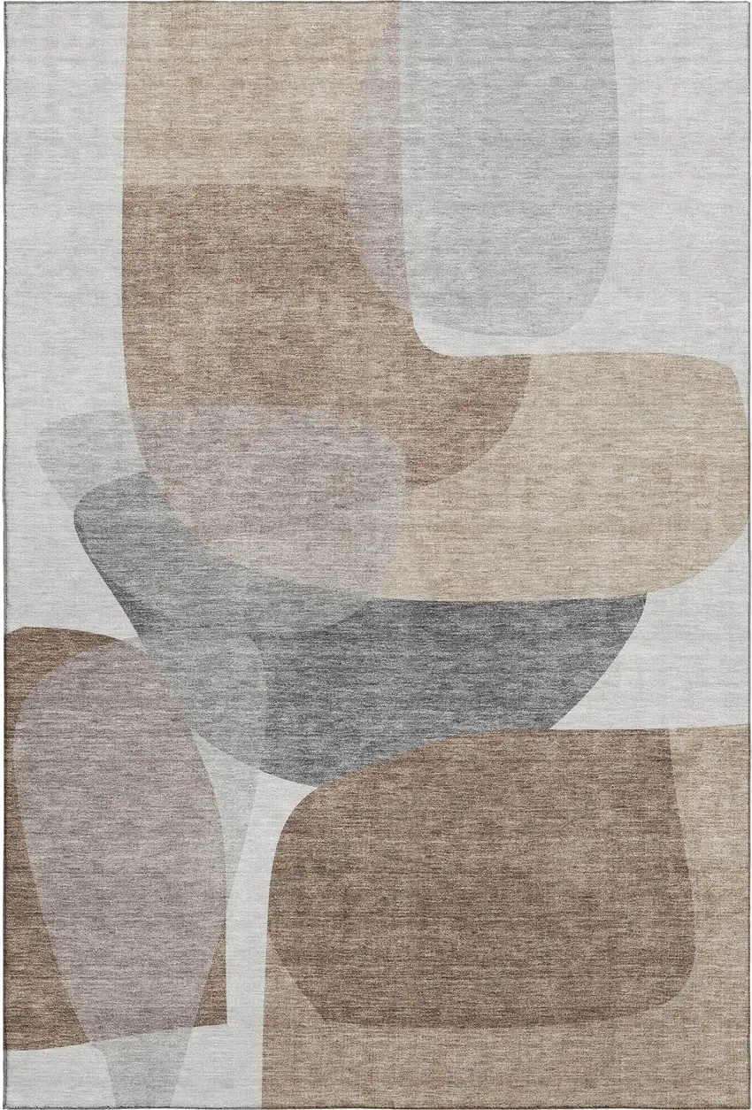 Coffee And Gray Abstract Washable Area Rug With UV Protection Photo 6