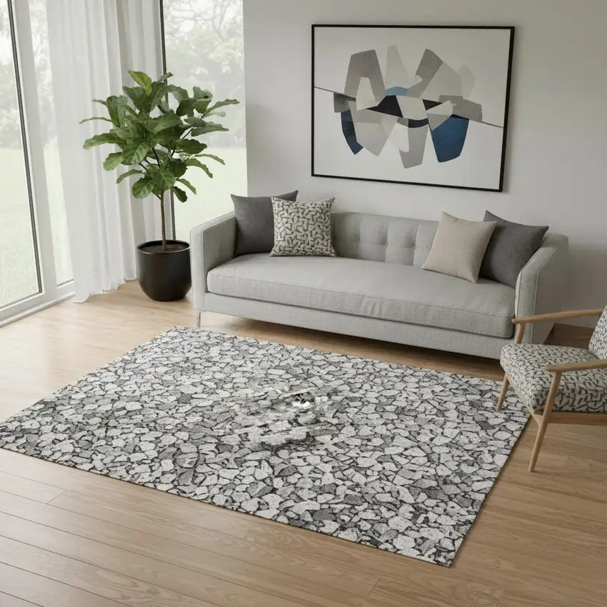 Coffee And Gray Abstract Washable Area Rug With UV Protection Photo 1