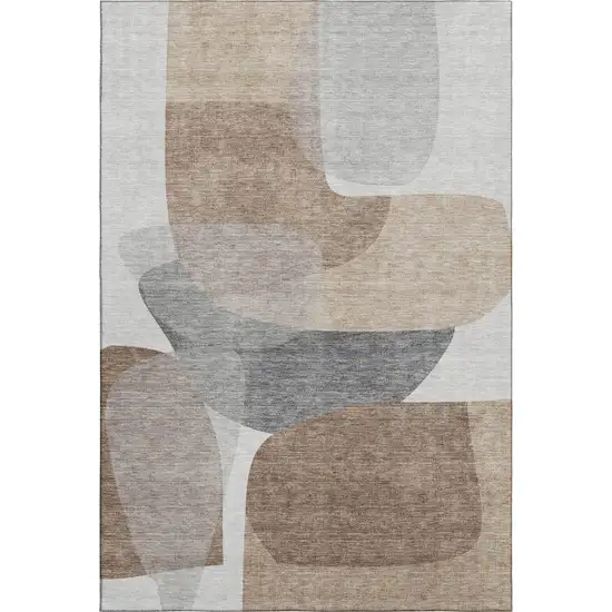Coffee And Gray Abstract Washable Area Rug With UV Protection Photo 6