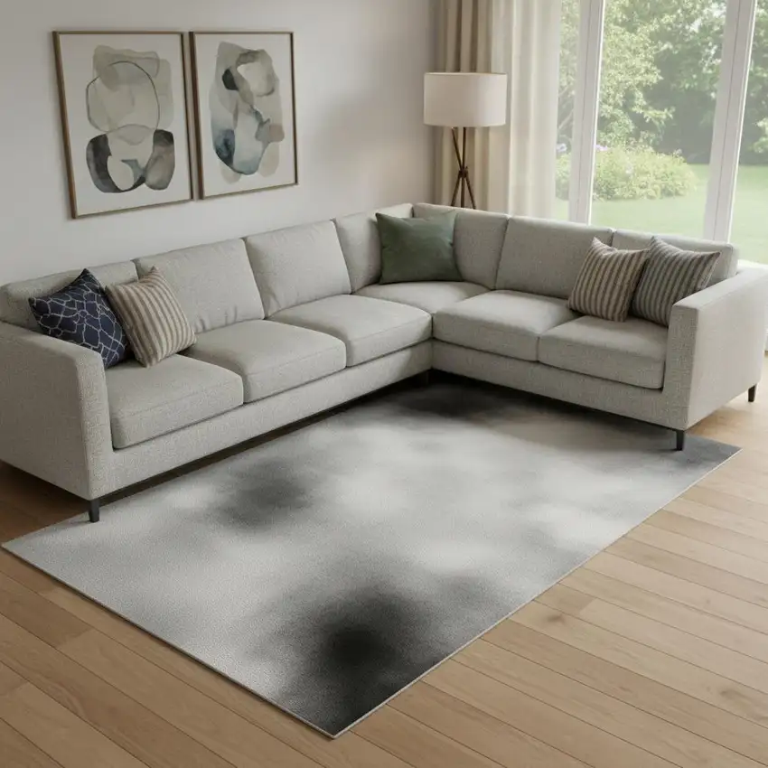 Coffee And Gray Abstract Washable Area Rug With UV Protection Photo 2