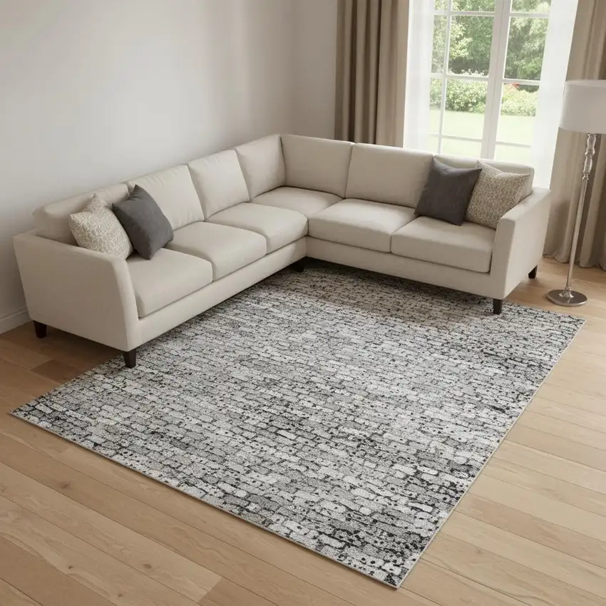 Coffee And Gray Abstract Washable Area Rug With UV Protection Photo 1