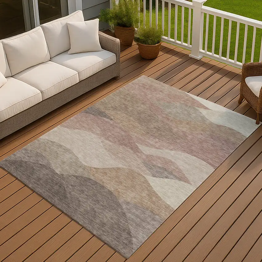 Coffee And Gray Abstract Washable Indoor Outdoor Area Rug Photo 2
