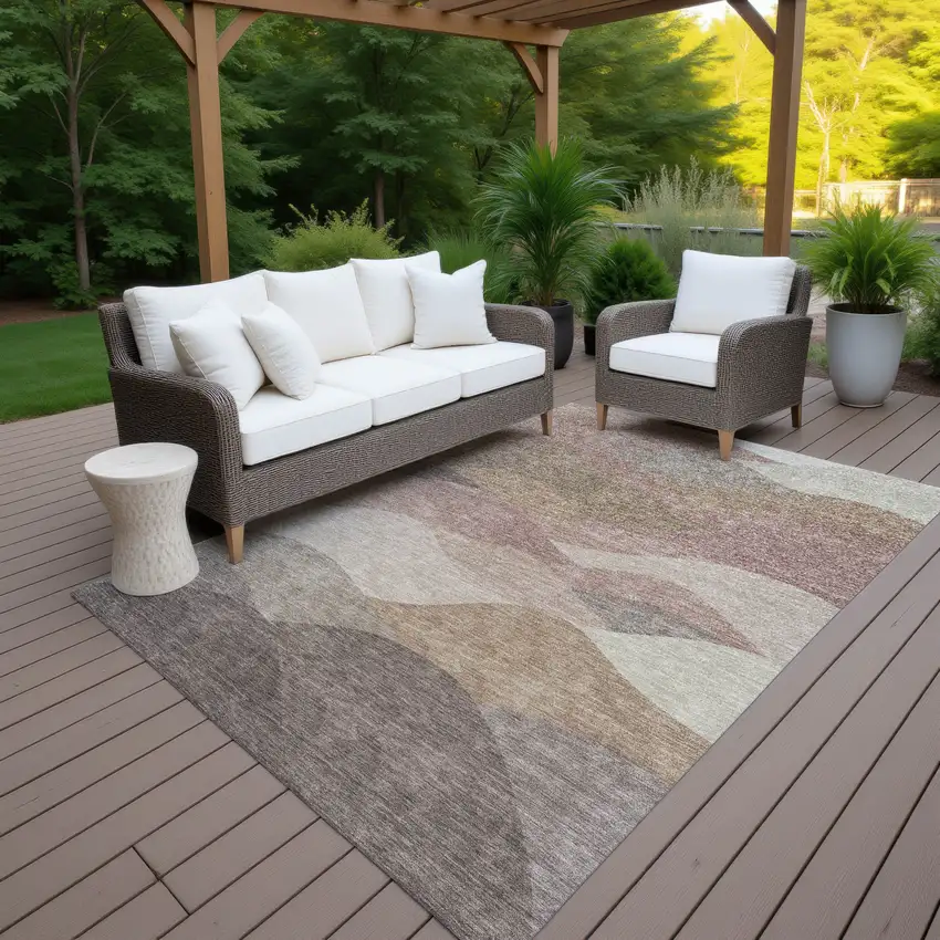 Coffee And Gray Abstract Washable Indoor Outdoor Area Rug Photo 5