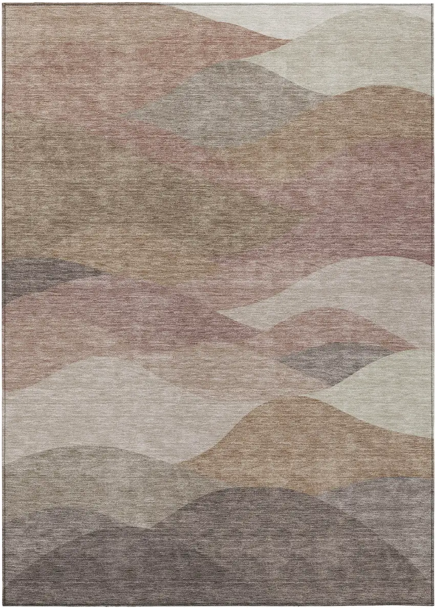 Coffee And Gray Abstract Washable Indoor Outdoor Area Rug Photo 7