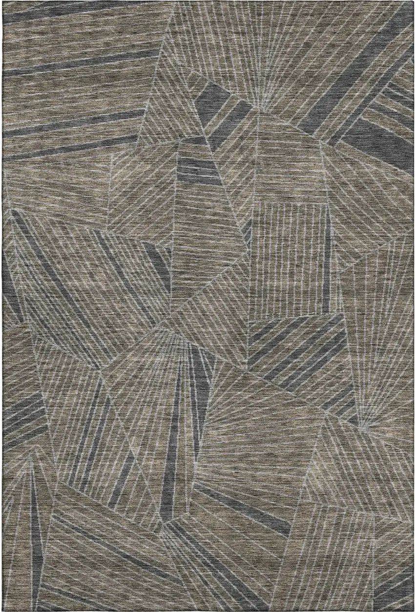 Coffee And Gray Geometric Washable Area Rug With UV Protection Photo 1