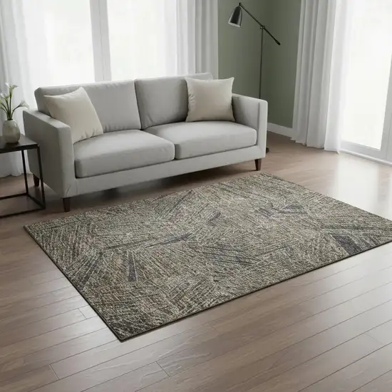 Coffee And Gray Geometric Washable Area Rug With UV Protection Photo 2