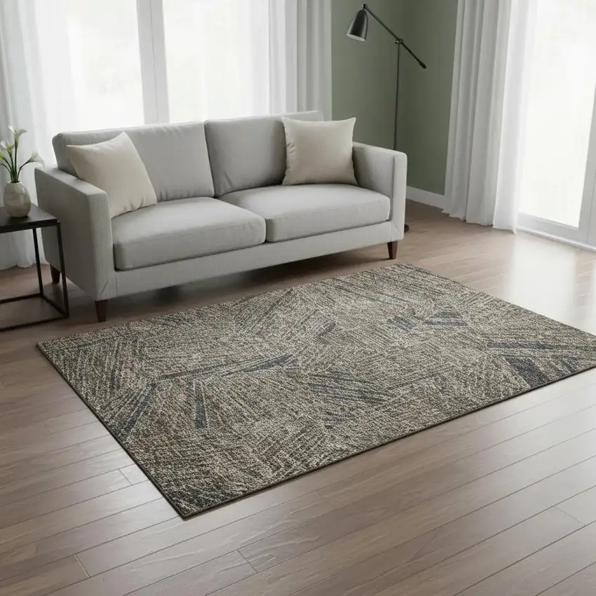 Coffee And Gray Geometric Washable Area Rug With UV Protection Photo 2