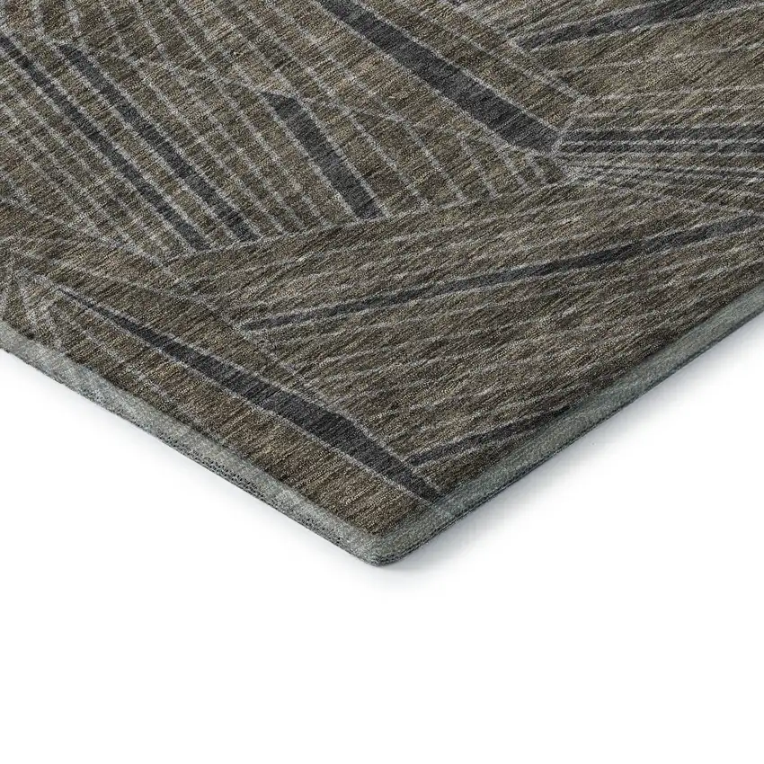 Coffee And Gray Geometric Washable Area Rug With UV Protection Photo 8