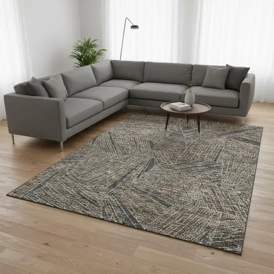 Coffee And Gray Geometric Washable Area Rug With UV Protection Photo 2