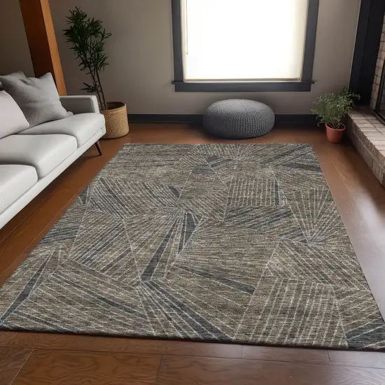 Coffee And Gray Geometric Washable Area Rug With UV Protection Photo 6