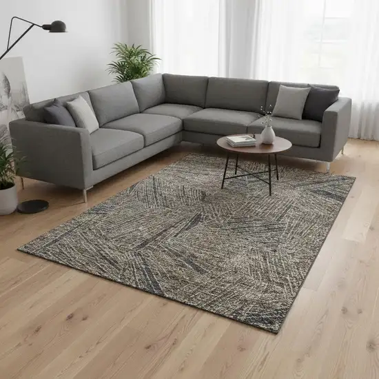 Coffee And Gray Geometric Washable Area Rug With UV Protection Photo 2