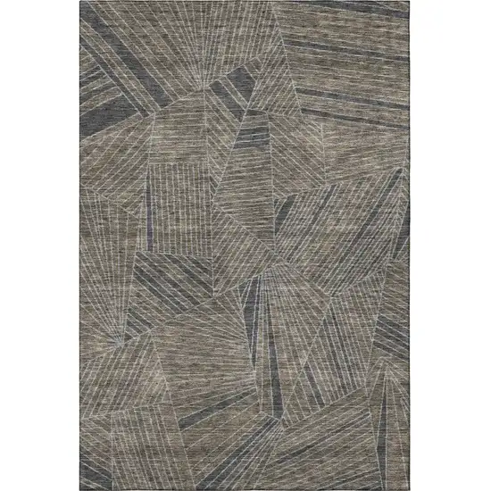 Coffee And Gray Geometric Washable Area Rug With UV Protection Photo 4