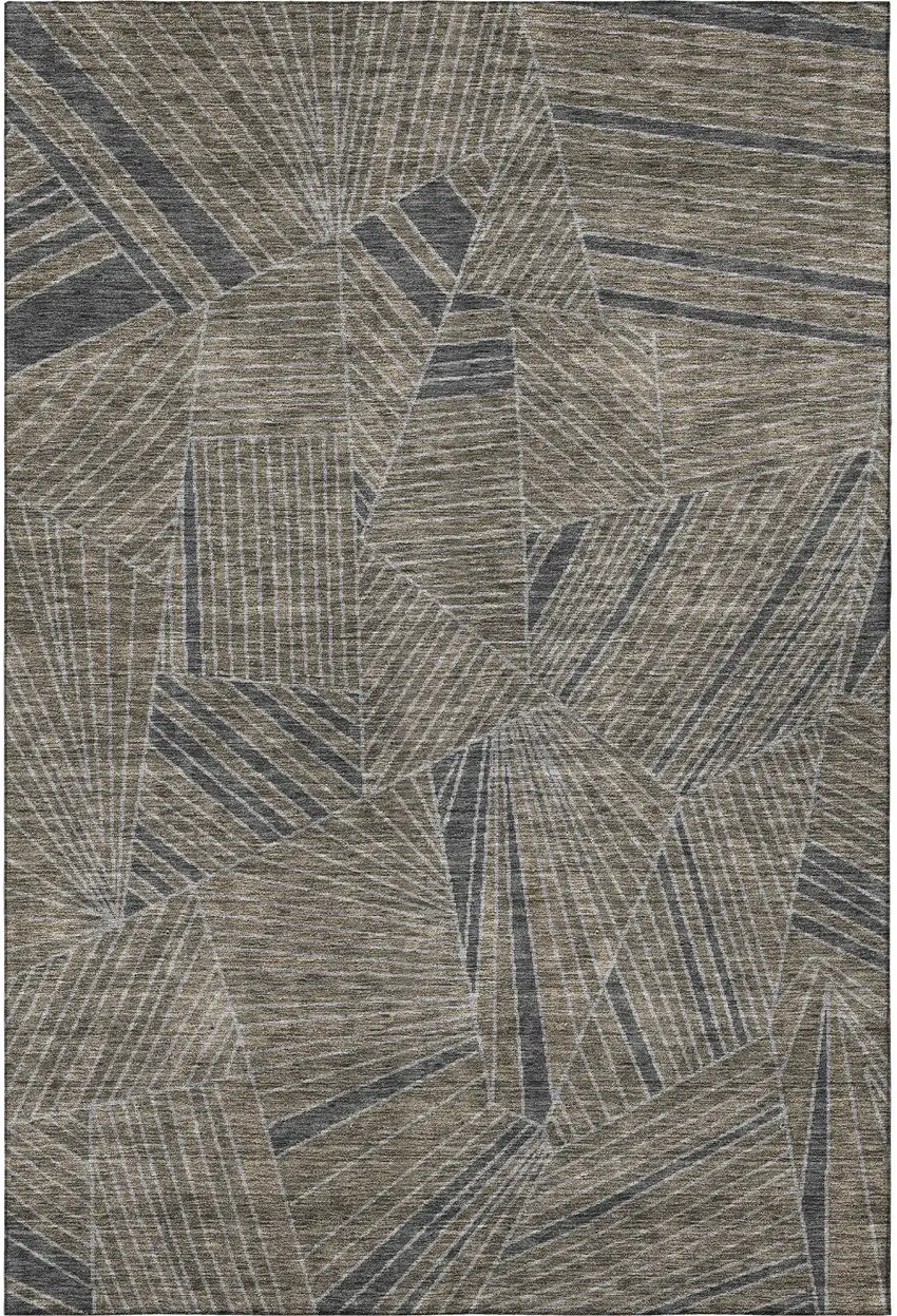 Coffee And Gray Geometric Washable Area Rug With UV Protection Photo 4