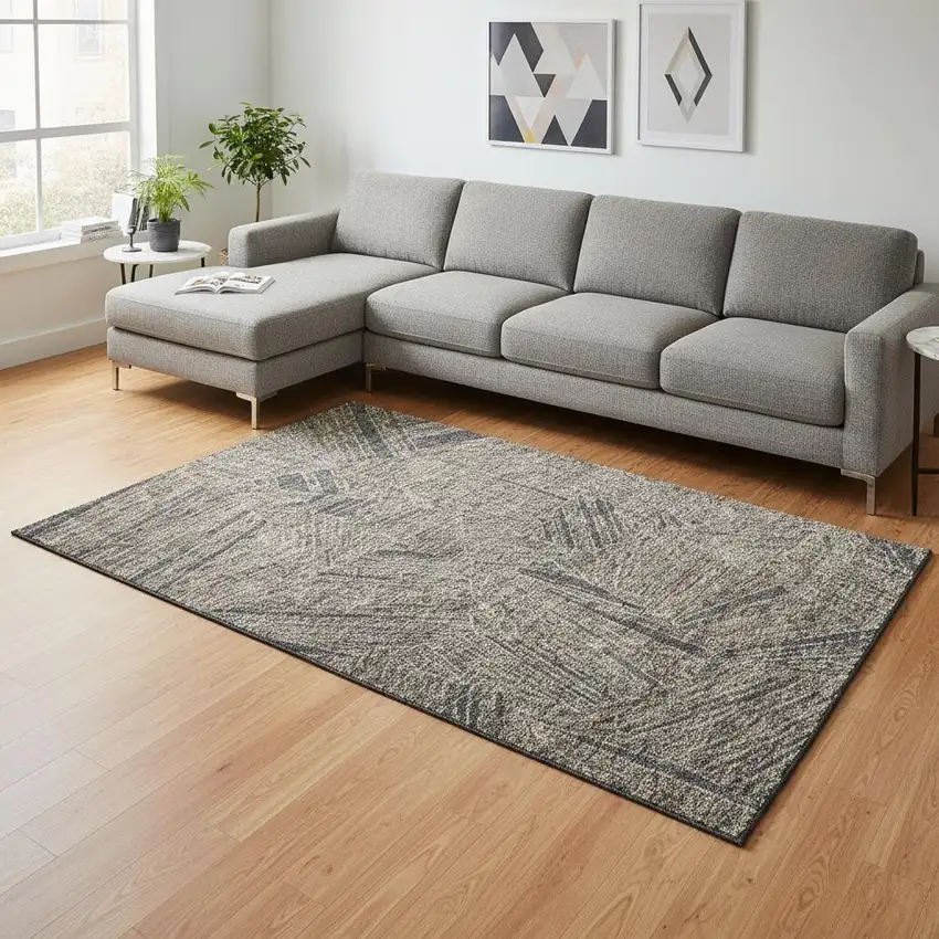 Coffee And Gray Geometric Washable Area Rug With UV Protection Photo 2