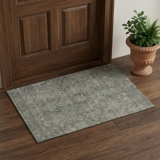 Coffee And Gray Medallion Distressed Washable Area Rug With UV Protection Photo 1