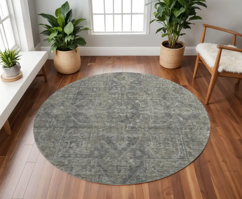 Coffee And Gray Oriental Washable Area Rug With UV Protection Photo 2