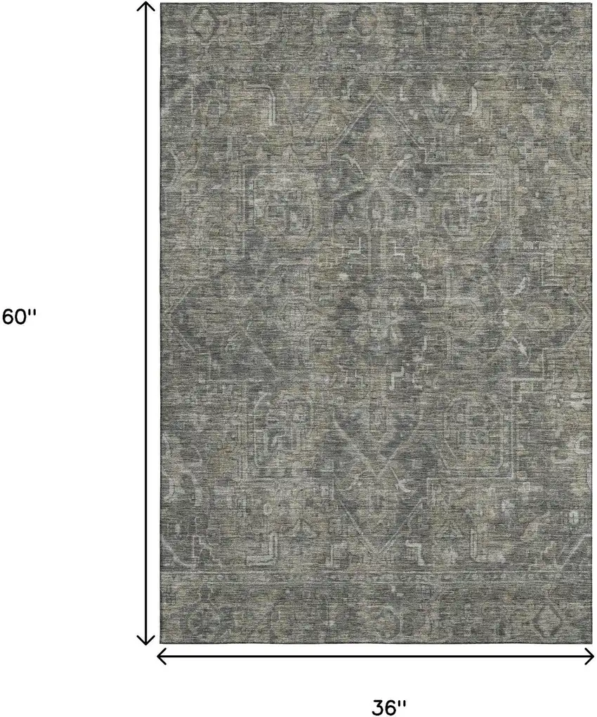 Coffee And Gray Oriental Washable Area Rug With UV Protection Photo 3