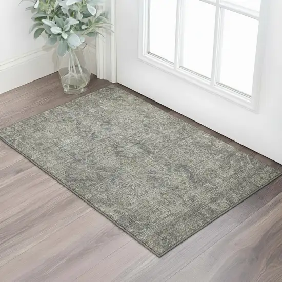 Coffee And Gray Oriental Washable Area Rug With UV Protection Photo 1