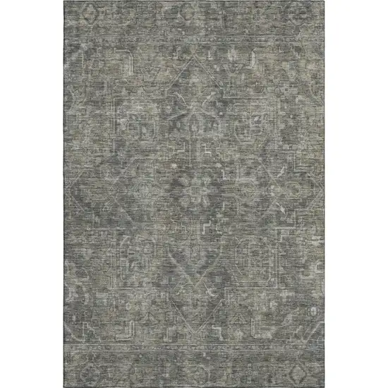 Coffee And Gray Oriental Washable Area Rug With UV Protection Photo 1