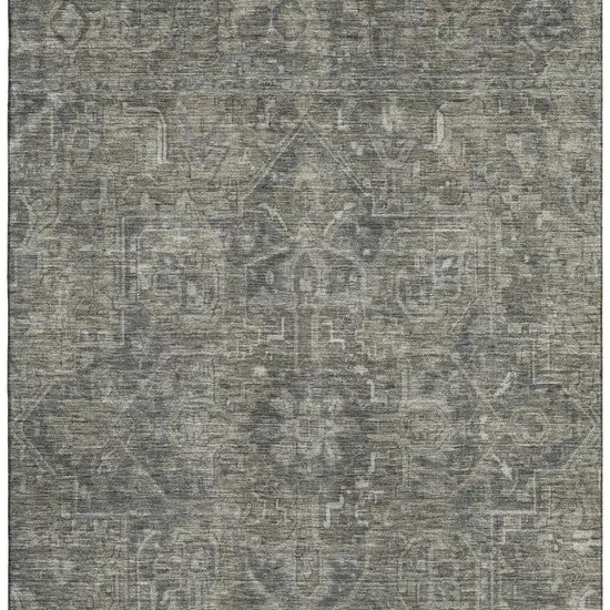 Coffee And Gray Oriental Washable Area Rug With UV Protection Photo 3
