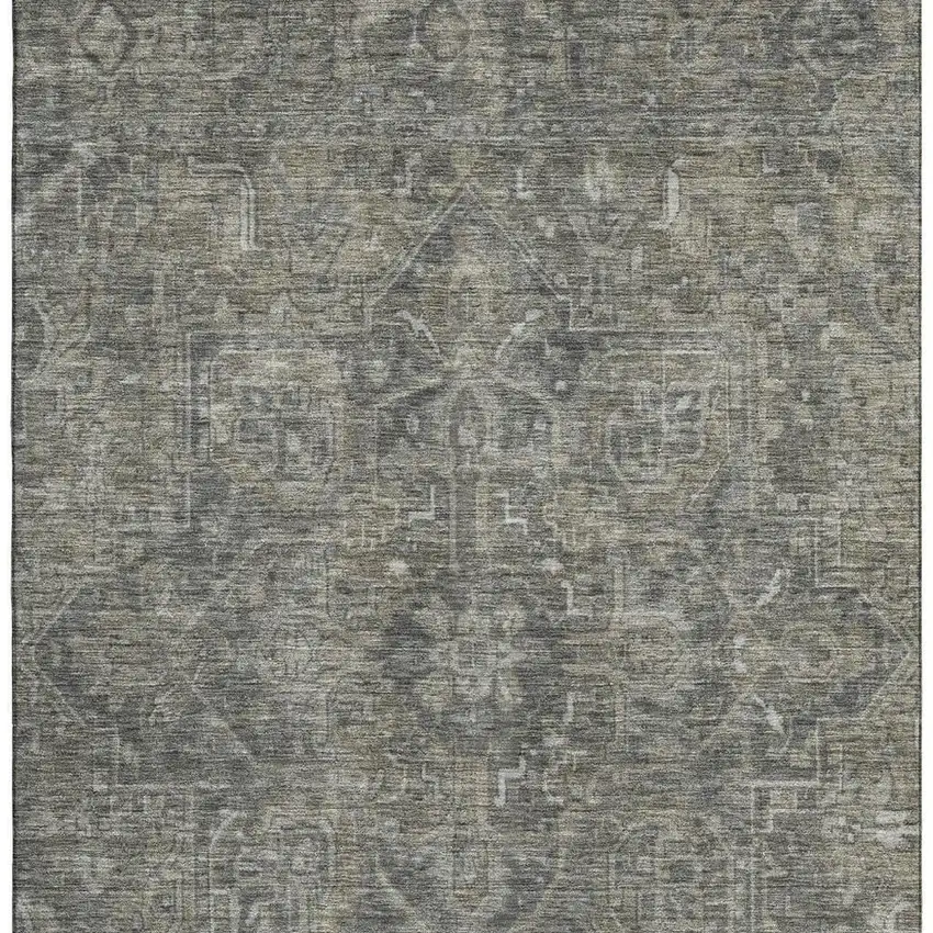 Coffee And Gray Oriental Washable Area Rug With UV Protection Photo 3