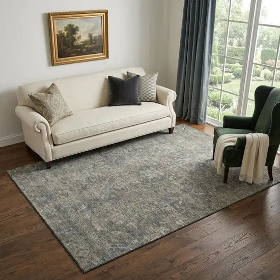 Coffee And Gray Medallion Distressed Washable Area Rug With UV Protection Photo 1