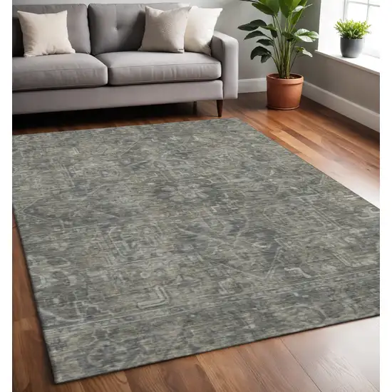 Coffee And Gray Oriental Washable Area Rug With UV Protection Photo 2