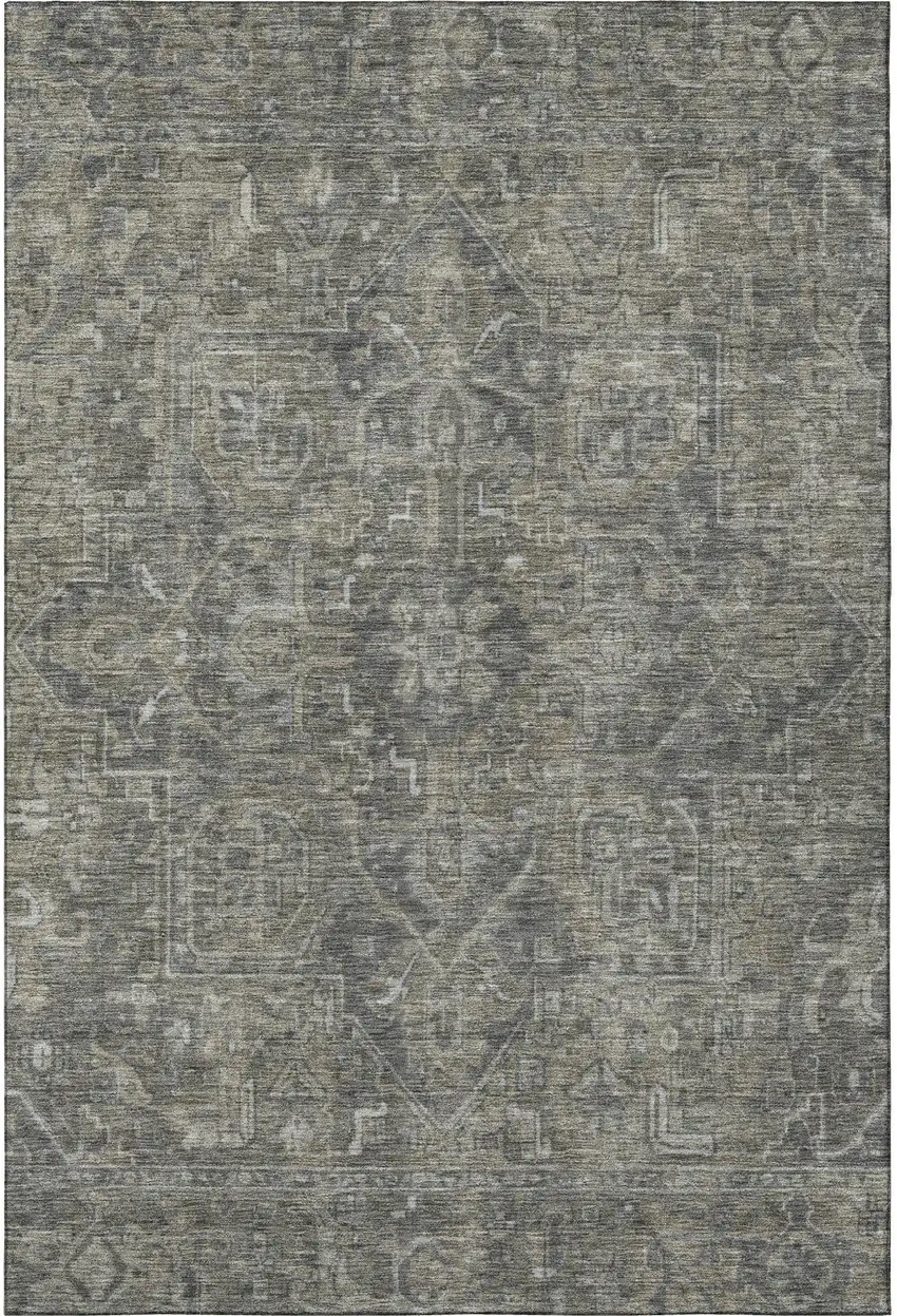 Coffee And Gray Oriental Washable Area Rug With UV Protection Photo 4