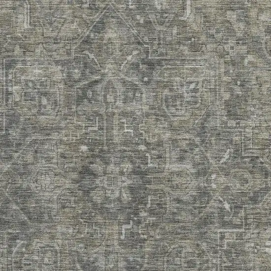 Coffee And Gray Oriental Washable Area Rug With UV Protection Photo 3