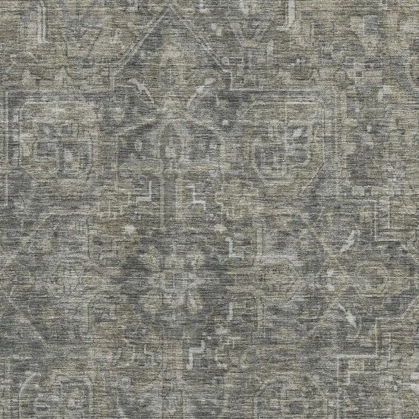 Coffee And Gray Oriental Washable Area Rug With UV Protection Photo 3