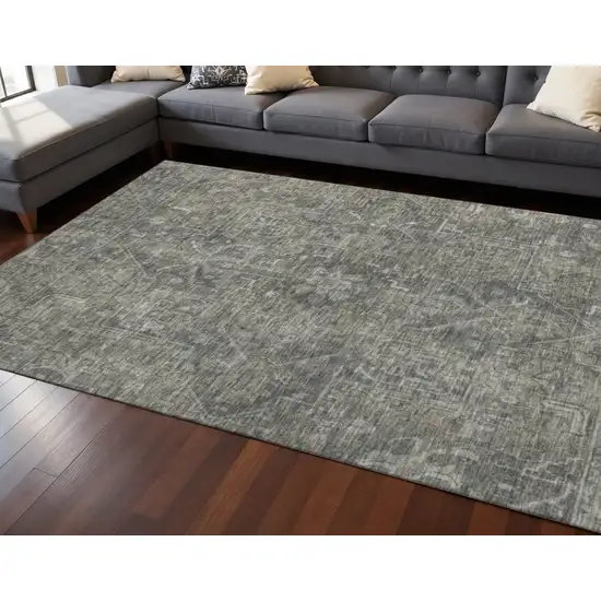 Coffee And Gray Oriental Washable Area Rug With UV Protection Photo 2