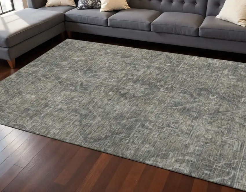 Coffee And Gray Oriental Washable Area Rug With UV Protection Photo 2