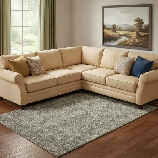 Coffee And Gray Oriental Washable Area Rug With UV Protection Photo 1