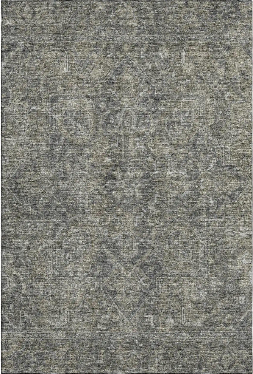 Coffee And Gray Oriental Washable Area Rug With UV Protection Photo 1
