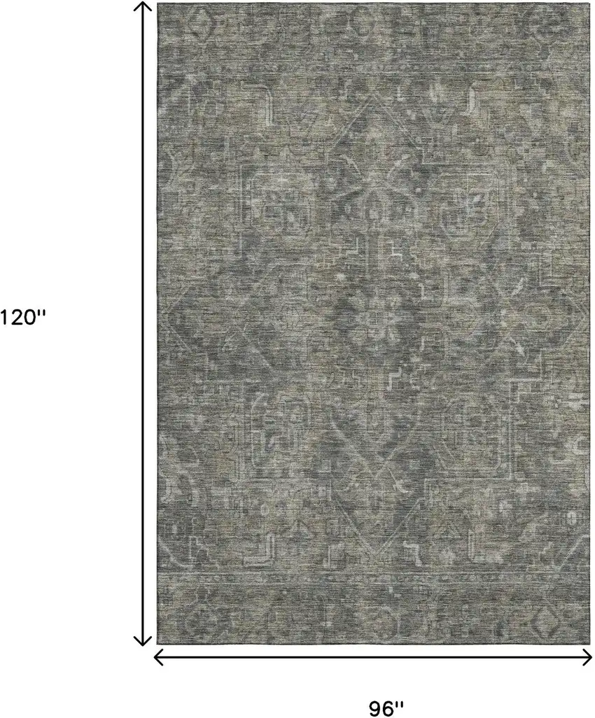 Coffee And Gray Oriental Washable Area Rug With UV Protection Photo 3