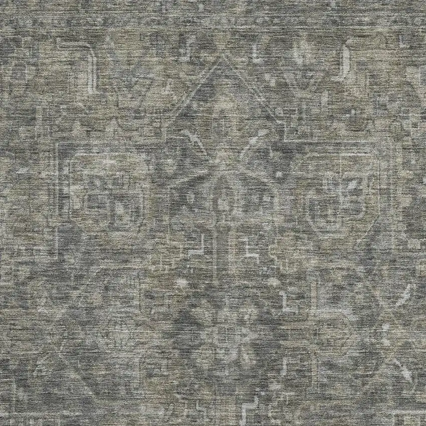 Coffee And Gray Oriental Washable Area Rug With UV Protection Photo 3