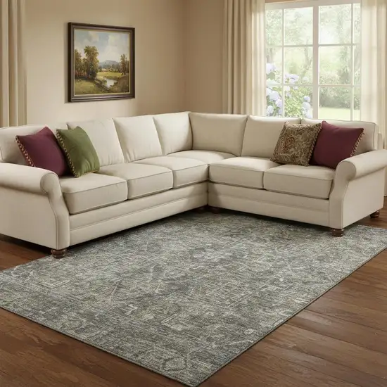 Coffee And Gray Oriental Washable Area Rug With UV Protection Photo 1