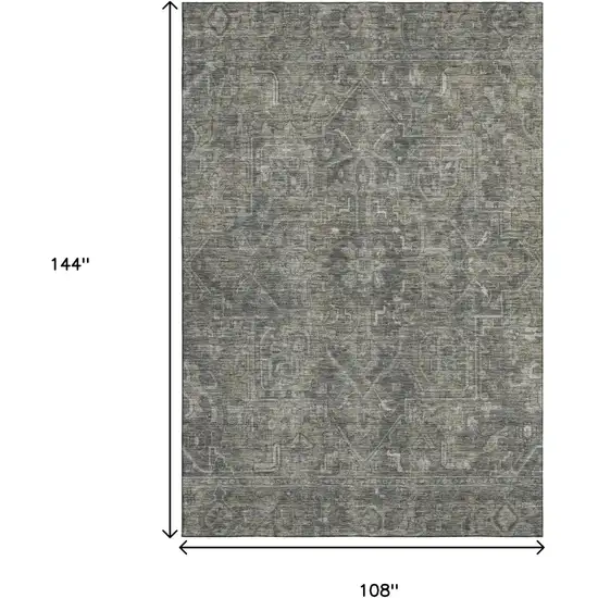 Coffee And Gray Oriental Washable Area Rug With UV Protection Photo 3