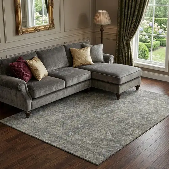 Coffee And Gray Medallion Distressed Washable Area Rug With UV Protection Photo 1