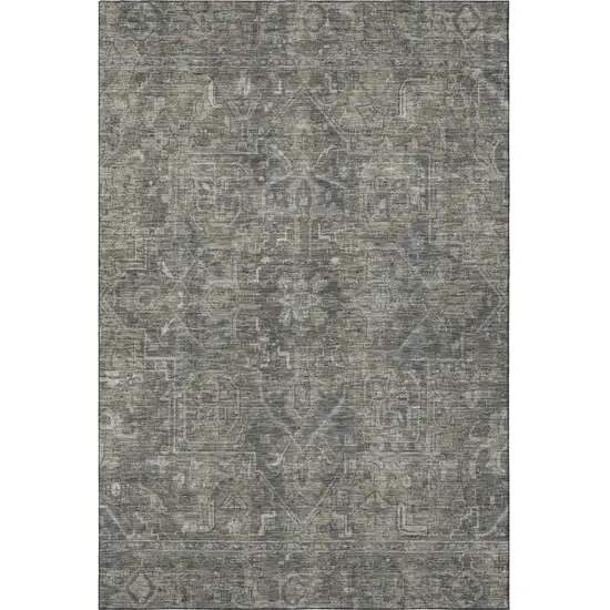 Coffee And Gray Oriental Washable Area Rug With UV Protection Photo 4