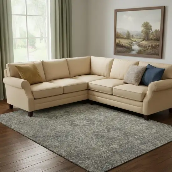 Coffee And Gray Oriental Washable Area Rug With UV Protection Photo 1