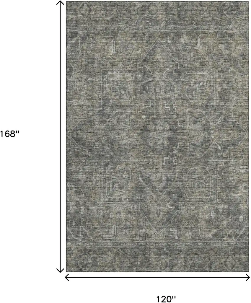 Coffee And Gray Oriental Washable Area Rug With UV Protection Photo 3