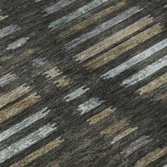 Coffee And Gray Striped Washable Area Rug With UV Protection Photo 8