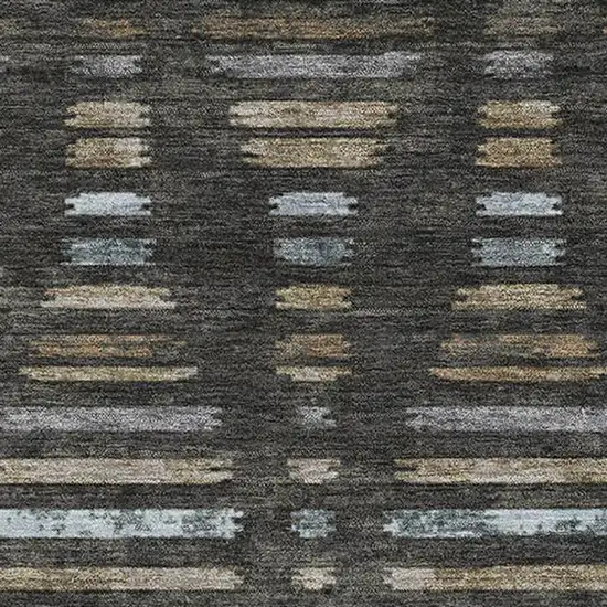 Coffee And Gray Striped Washable Area Rug With UV Protection Photo 3