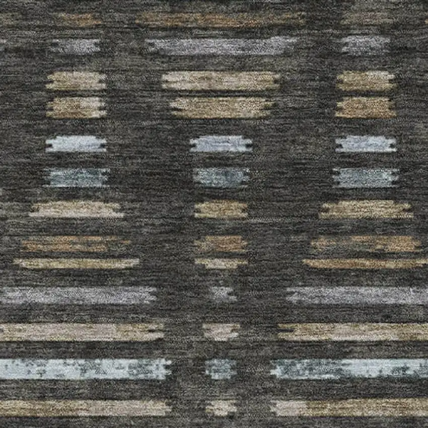 Coffee And Gray Striped Washable Area Rug With UV Protection Photo 3