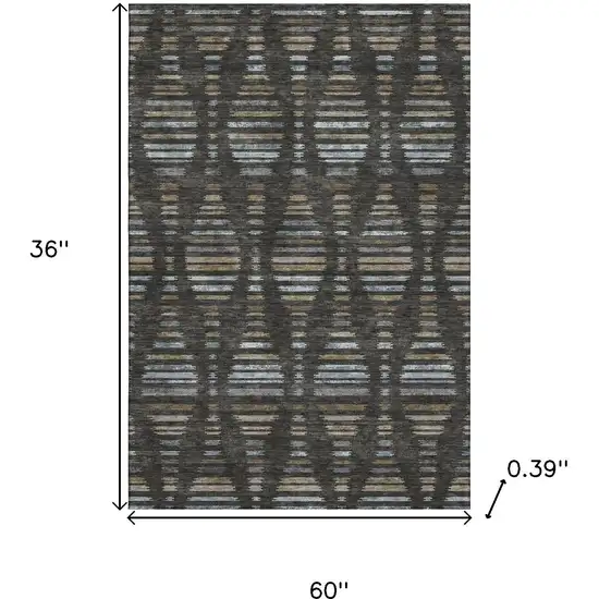 Coffee And Gray Striped Washable Area Rug With UV Protection Photo 9