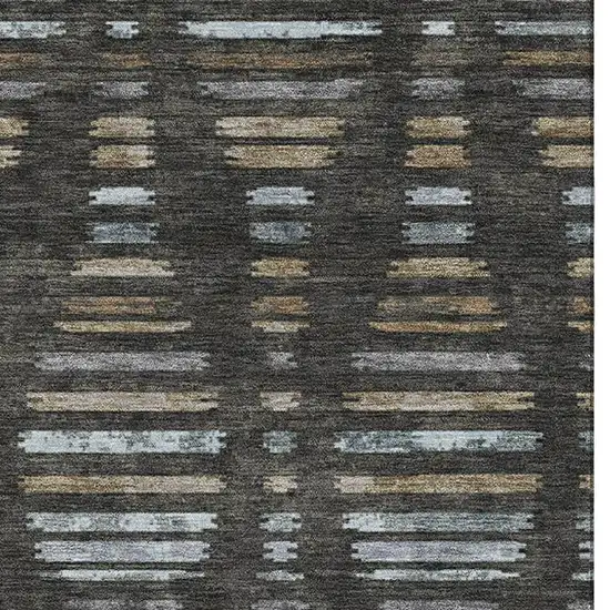 Coffee And Gray Striped Washable Area Rug With UV Protection Photo 4